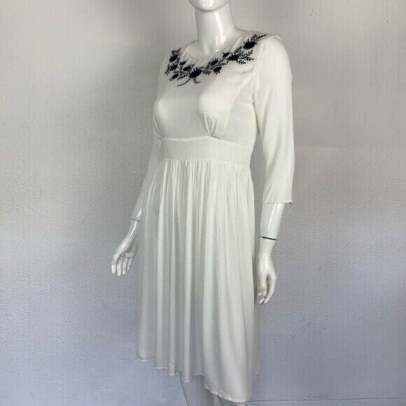 Mod Ref Midi Dress Small White Embroidered Boho Resort Beach‎ Bridal Casual - Picture 6 of 10